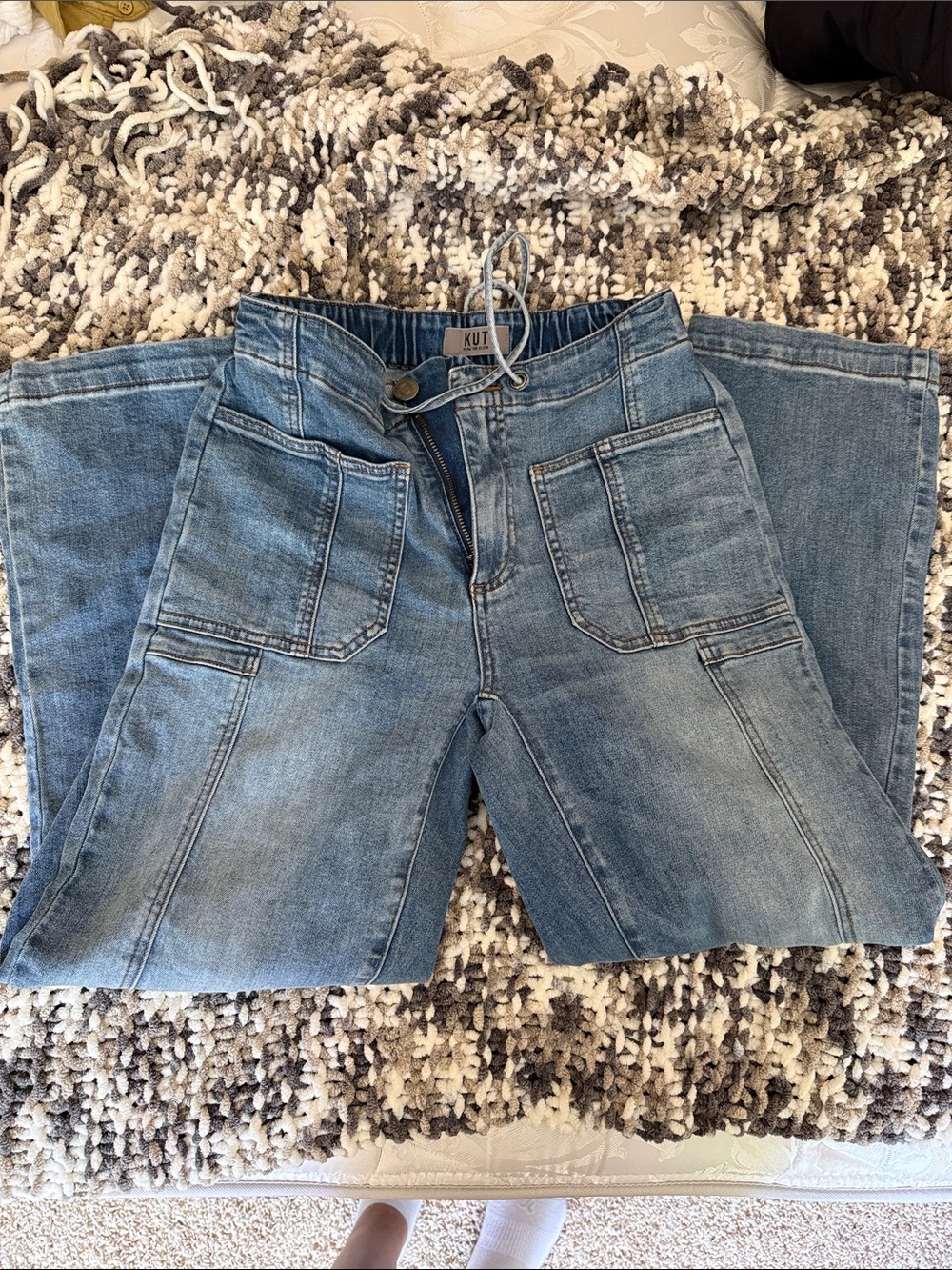 Kut from the Kloth Light Blue Wide-Leg Utility Jeans barrel style - Picture 2 of 6